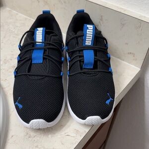 Puma Kids Black and Blue Athletic Shoes